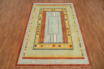 Geometric Gabbeh Vegetable Dye Turkish Area Rug 6x9