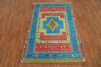 Geometric Wool Gabbeh Vegetable Dye Area Rug 5x8