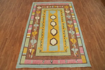 Geometric Wool Gabbeh Vegetable Dye Turkish Area Rug 6x9