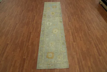 Vegetable Dye Wool Oushak Turkish Runner Rug 3x12