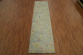 Vegetable Dye Gray Oushak Turkish Runner Rug 3x11