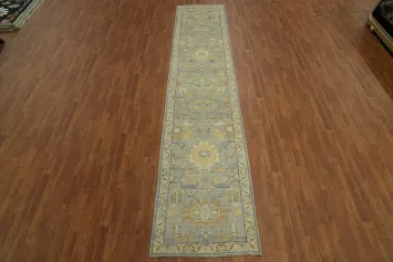 Vegetable Dye Wool Oushak Turkish Runner Rug 3x14