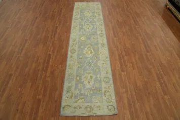 Vegetable Dye Wool Oushak Turkish Runner Rug 3x12
