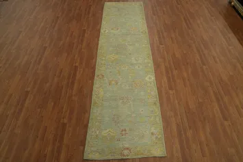 Vegetable Dye Wool Oushak Turkish Runner Rug 3x12