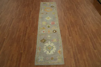 Vegetable Dye Gray Oushak Turkish Runner Rug 3x10