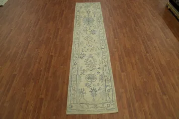 Vegetable Dye Wool Oushak Turkish Runner Rug 3x12
