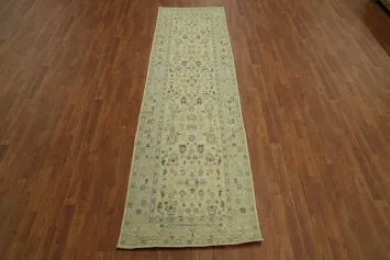 Earth Tone Wool Oushak Vegetable Dye Runner Rug 3x10