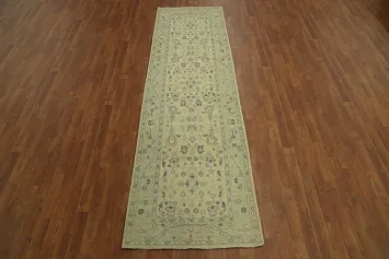 Vegetable Dye Floral Oushak Turkish Runner Rug 3x10
