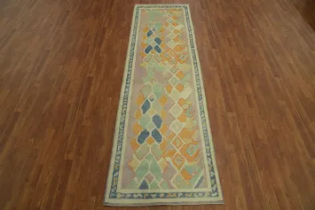 Vegetable Dye Wool Oushak Turkish Runner Rug 3x10