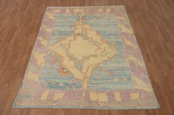 Vegetable Dye Wool Oushak Turkish Area Rug 6x8