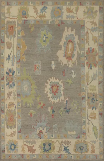 Vegetable Dye Gray Oushak Turkish Area Rug 6x9