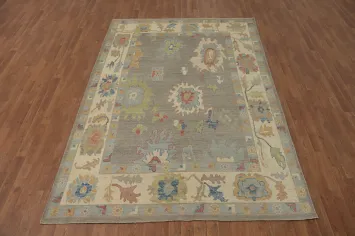 Vegetable Dye Gray Oushak Turkish Area Rug 6x9