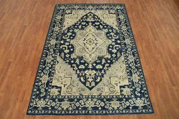 Geometric Wool Oushak Vegetable Dye Area Rug 6x9