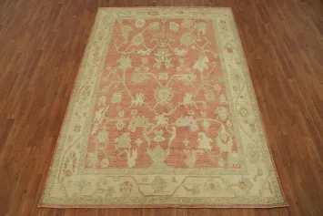 Vegetable Dye Floral Oushak Turkish Area Rug 6x9