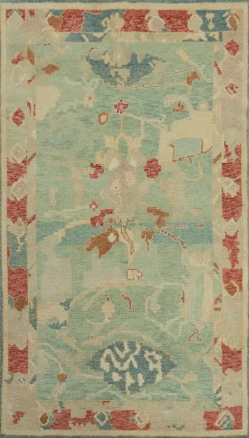 Handmade Green Wool Oushak Vegetable Dye Rug 4x7