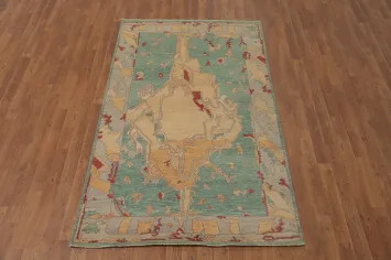 Handmade Green Oushak Vegetable Dye Rug 4x7