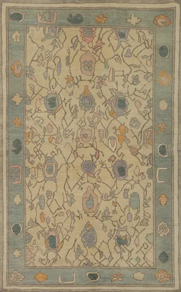 Vegetable Dye Wool Oushak Turkish Rug 4x7