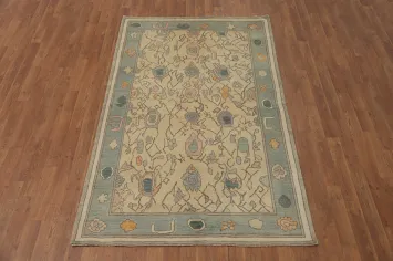 Vegetable Dye Wool Oushak Turkish Rug 4x7