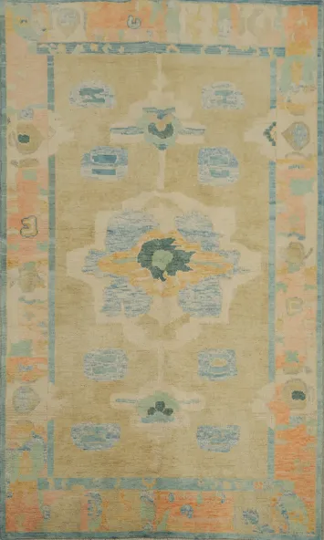 Oushak Vegetable Dye Rug 4x7 with a Harmony of Subtle and Vibrant Tones