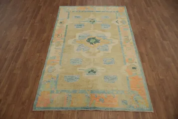 Oushak Vegetable Dye Rug 4x7 with a Harmony of Subtle and Vibrant Tones