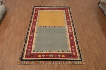 Vegetable Dye Geometric Gabbeh Turkish Area Rug 8x13