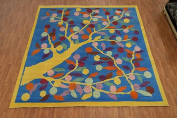 Vegetable Dye Blue Art Deco Chinese Large Rug 12x12