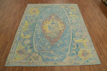 Vegetable Dye Blue Oushak Turkish Area Rug 8x10