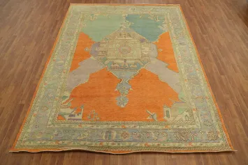 Geometric Wool Oushak Vegetable Dye Area Rug 8x11