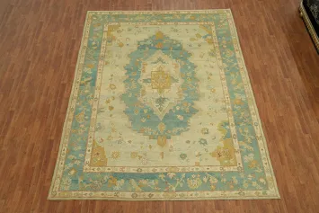Vegetable Dye Blue Oushak Turkish Area Rug 9x12