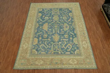 Vegetable Dye Blue Oushak Turkish Large Rug 10x14
