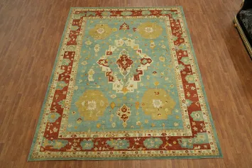 Handmade Blue Oushak Vegetable Dye Area Rug 10x13