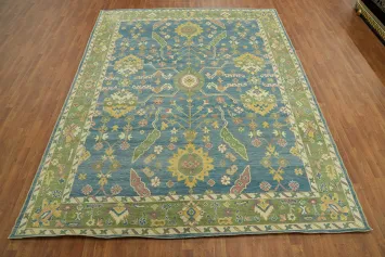 Vegetable Dye Blue Oushak Turkish Area Rug 9x12