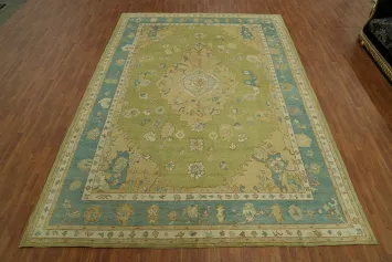Vegetable Dye Green Oushak Turkish Large Rug 10x14