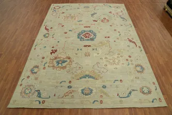 Vegetable Dye Wool Oushak Turkish Area Rug 9x12
