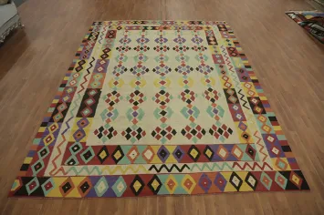 Geometric Kilim Wool Oriental Area Rug 9x12