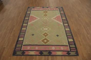 Vegetable Dye Green Kilim Oriental Area Rug 6x9