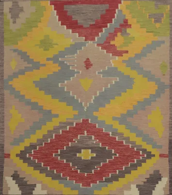 Flat Weave Wool Kilim Square Area Rug 6x6