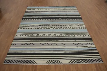 Striped Kilim Wool Vegetable Dye Area Rug 8x10