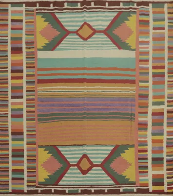 Striped Wool Kilim Square Area Rug 7x7