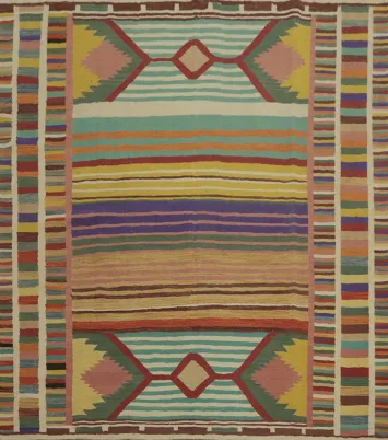 Striped Geometric Kilim Square Area Rug 7x7