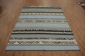 Striped Wool Kilim Vegetable Dye Area Rug 8x10