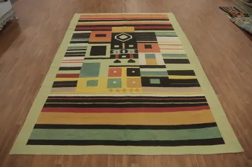 Geometric Wool Kilim Oriental Area Rug 9x13