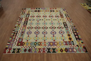 Geometric Wool Kilim Oriental Area Rug 9x10
