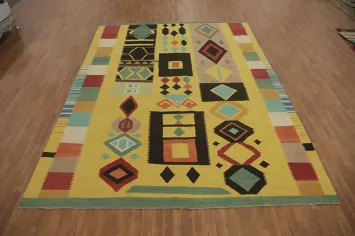 Tribal Wool Gold Kilim Oriental Area Rug 9x12