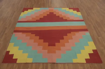 Flat Weave Wool Kilim Square Area Rug 8x8