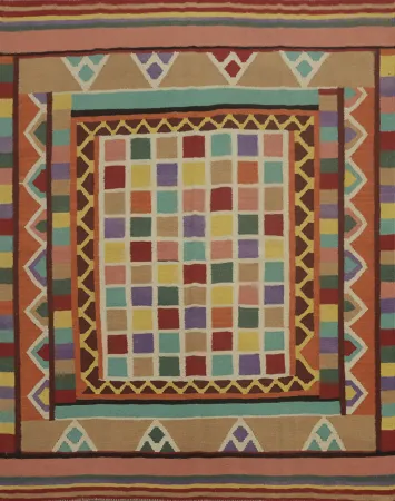 Checkered Wool Kilim Square Area Rug 6x6