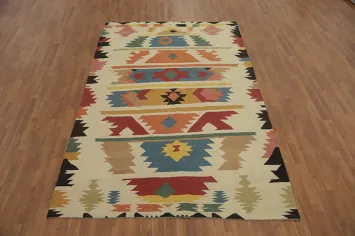 Geometric Wool Kilim Oriental Area Rug 6x9