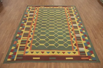 Green Geometric Kilim Oriental Area Rug 8x10