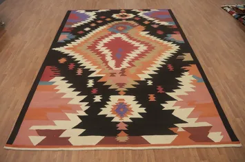 Geometric Wool Kilim Oriental Area Rug 9x12