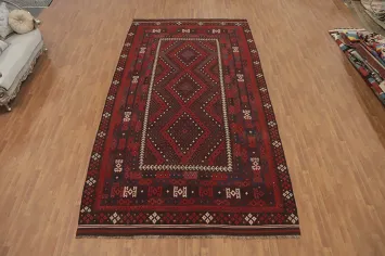 Geometric Red Kilim Vegetable Dye Large Rug 9x16